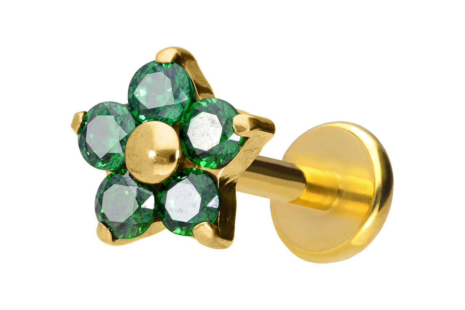 Titan Labret Piercing mit Push Fit KRISTALLBLUME